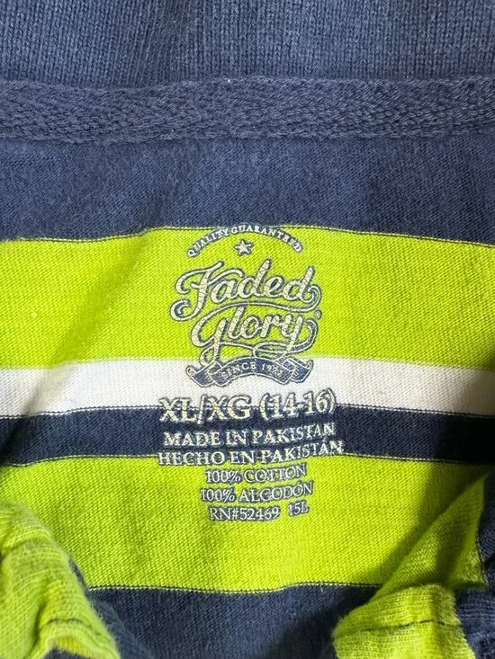 Faded Glory Boy’s Long Sleeve Striped Navy Blue/Green Polo Shirt Size XL (14-16) - Picture 4 of 11